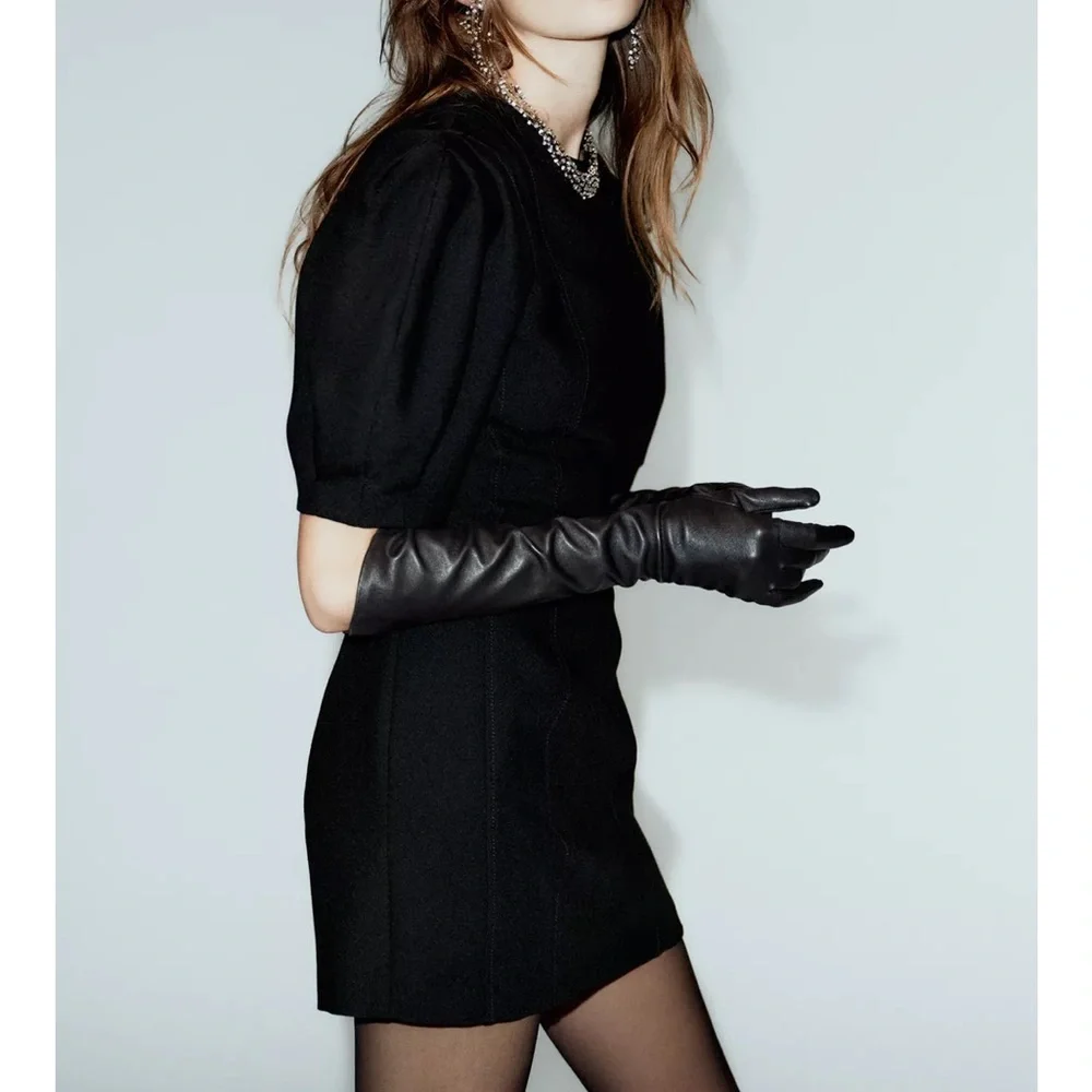 Zara NWT black balloon puff sleeve mini dress - Picture 9 of 14